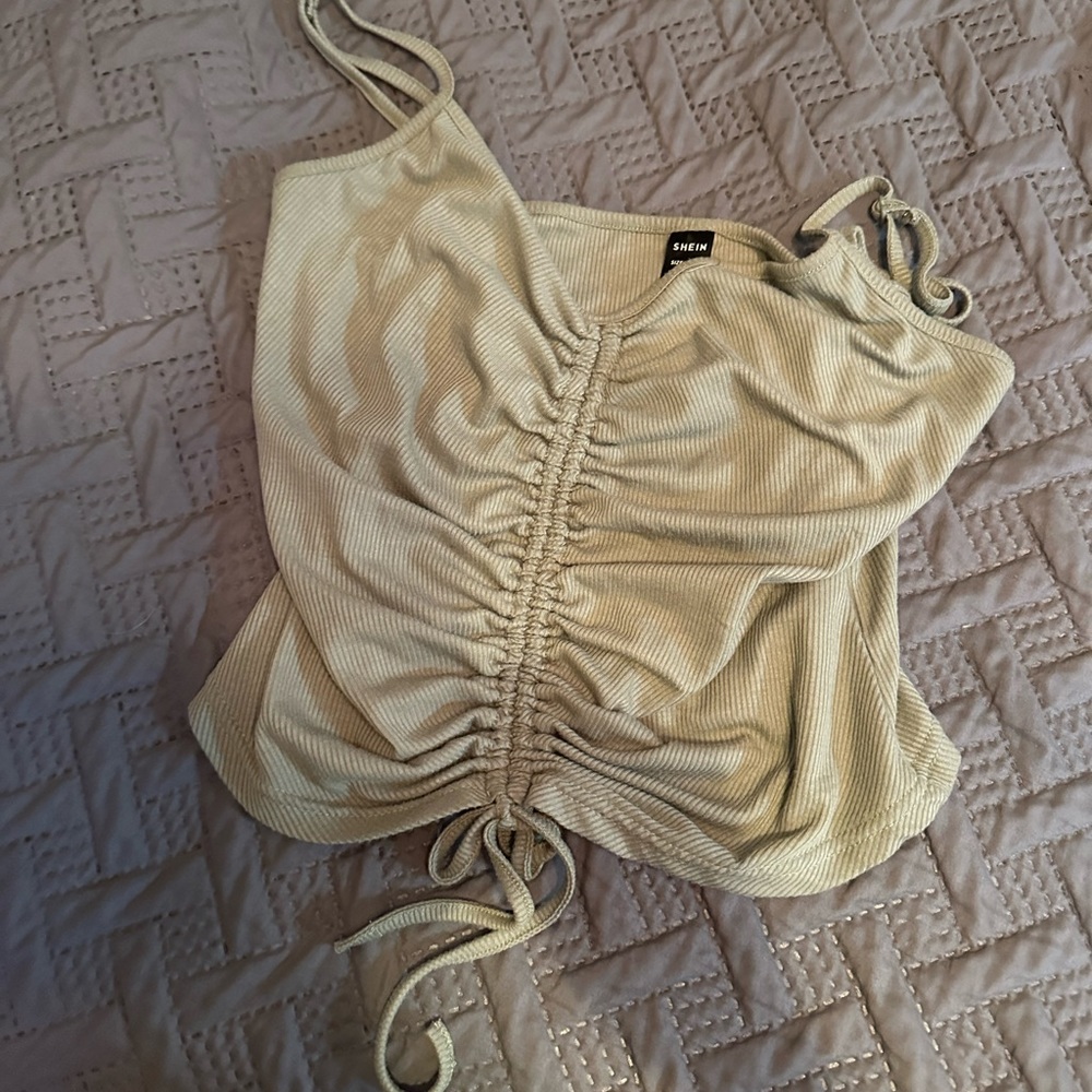 Drawstring knot ruched cami top & leggings set with cardigan - Picture 4 of 6